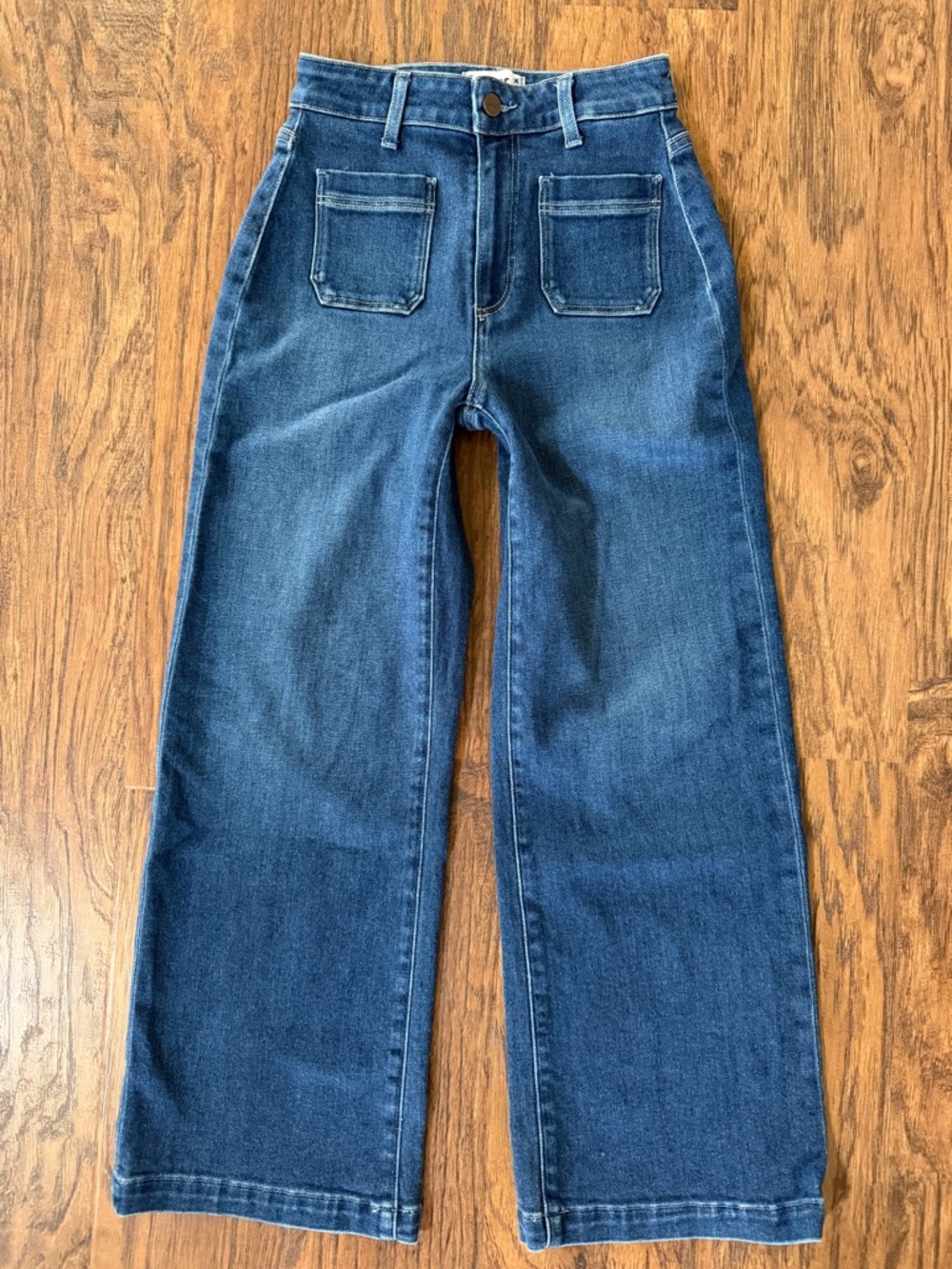 PAIGE Spotlight Patch Pocket Wide Leg Cropped Denim Jeans 26